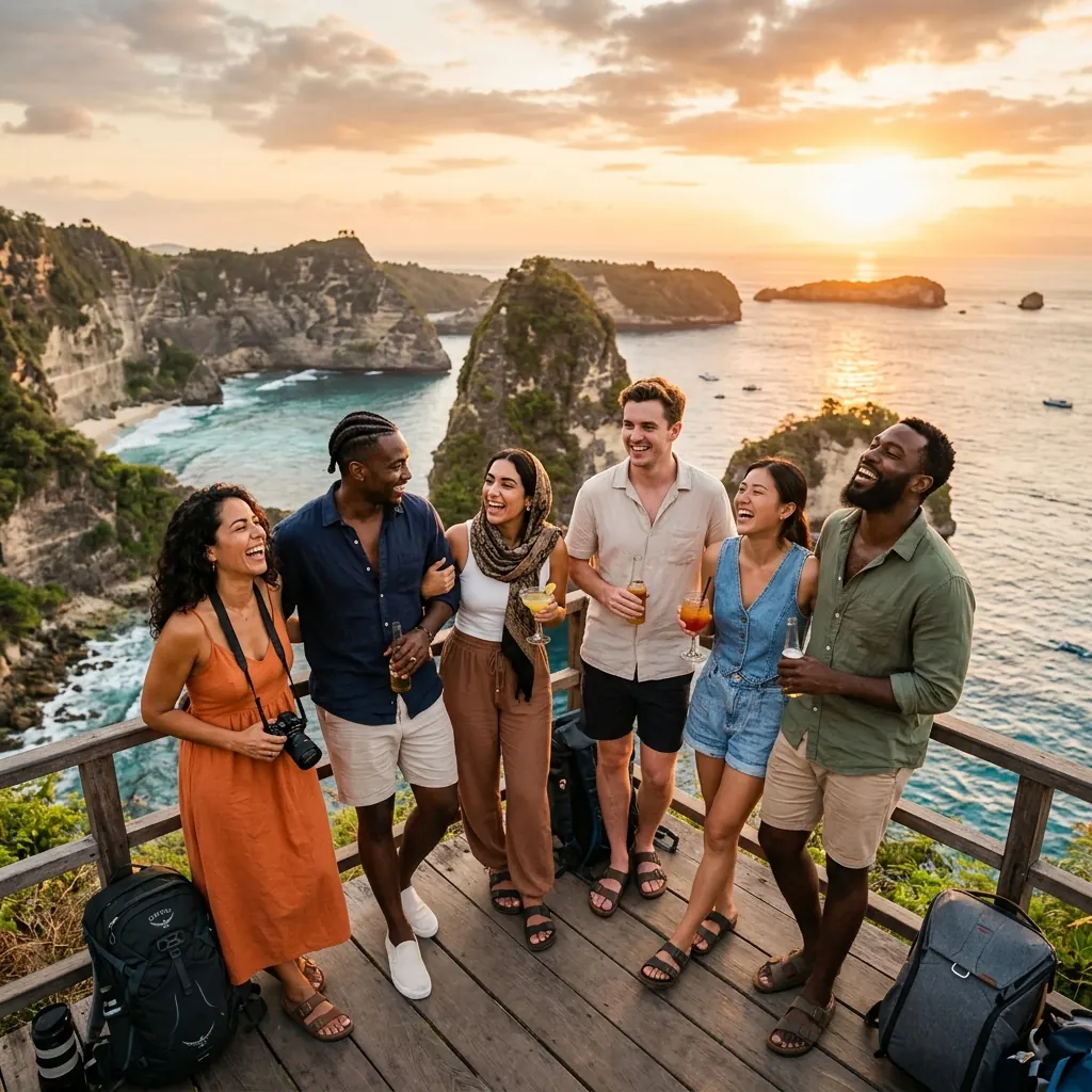 Travel partners collaborating on a destination trip